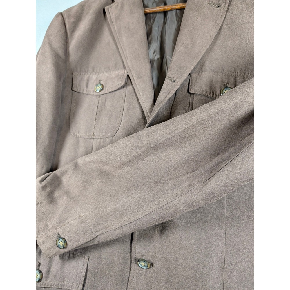 Perry Ellis Mens 44 Reg Brown Faux Suede Safari Blazer 4-Pocket Sport Coat - Picture 2 of 7
